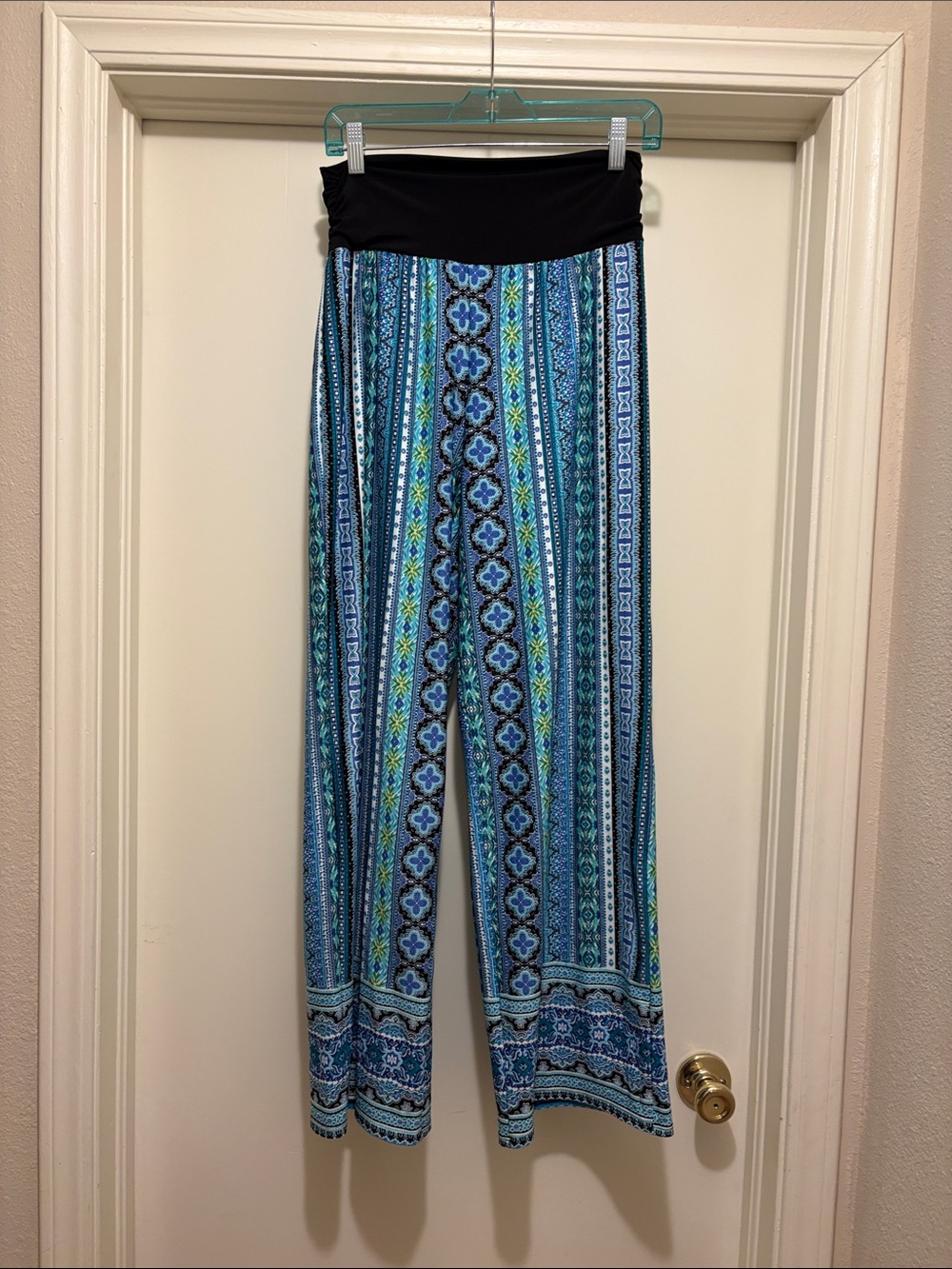 I.N. Studio Blue & Black Patterned Wide-Leg Palazzo Pants